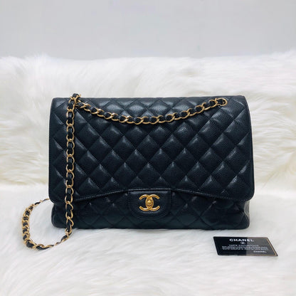 Single Flap Maxi in Black Caviar Leather with GHW