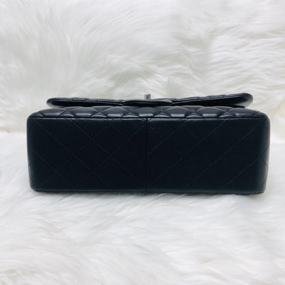 Jumbo Double Flap in Black Lambskin with SHW