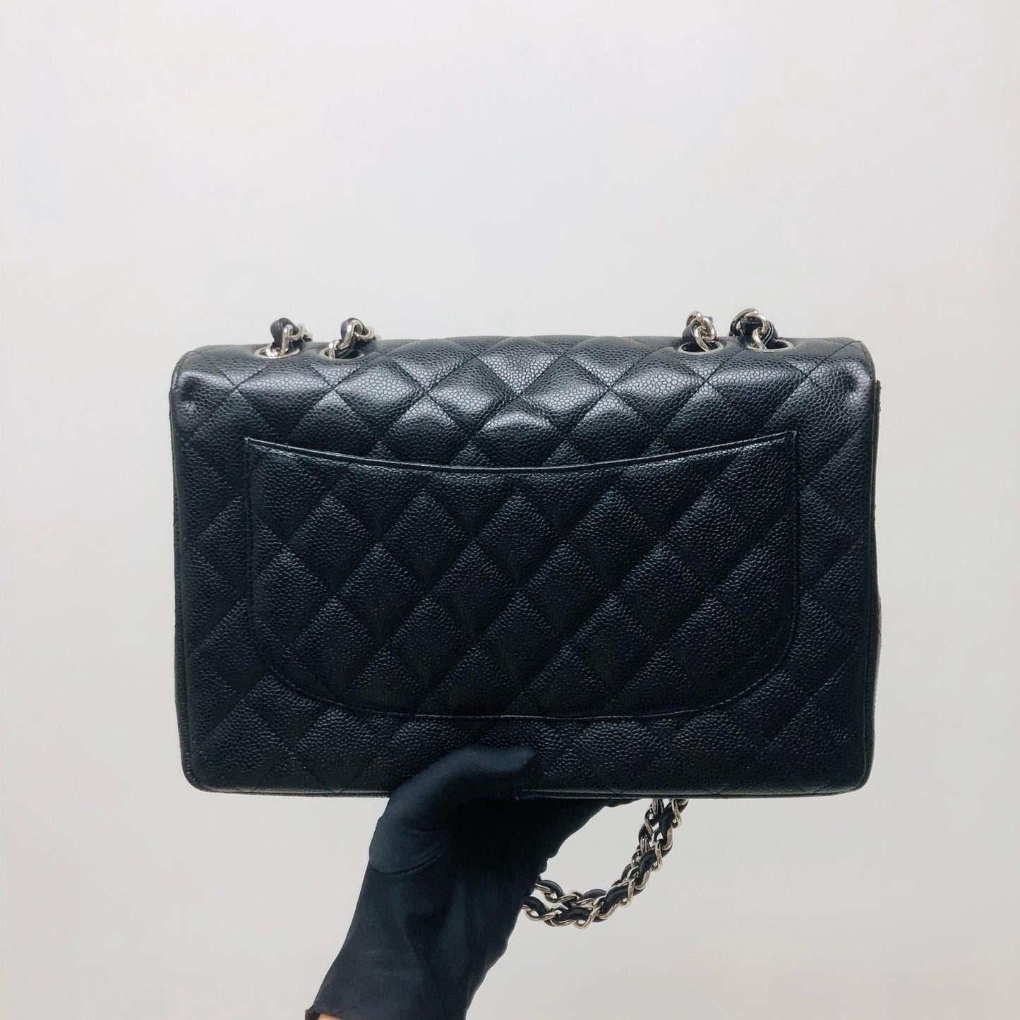 Single Flap Classic Jumbo in Black Caviar with SHW