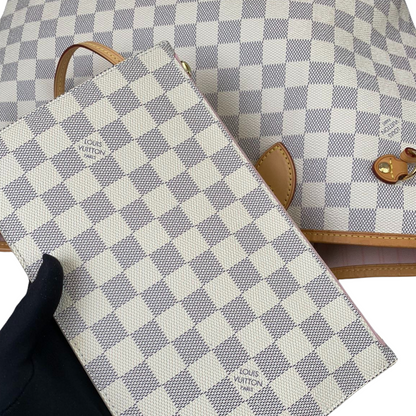Louis-Vuitton Damier Azur Neverfull MM White GHW