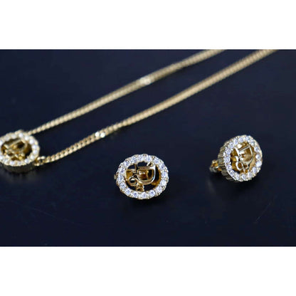 Rank A ｜ Dior Necklace Earring Set Gold 18k Gold Plated  Rhinestone｜090105