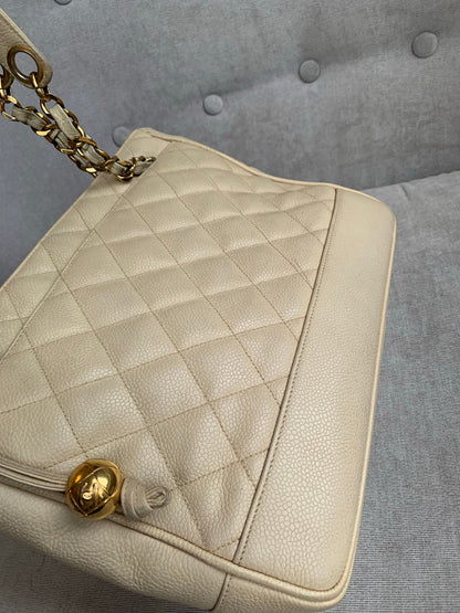Chanel Vintage Beige Caviar Chain Tote