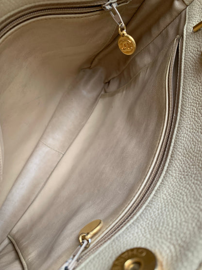 Chanel Vintage Beige Caviar Chain Tote