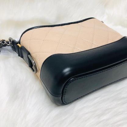 Aged Calfskin Quilted Small Gabrielle Hobo Beige Black