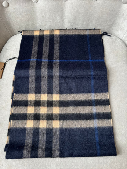 Burberry Classic Check Indigo and Mid Camel Cashmere Scarf (RRP £420)