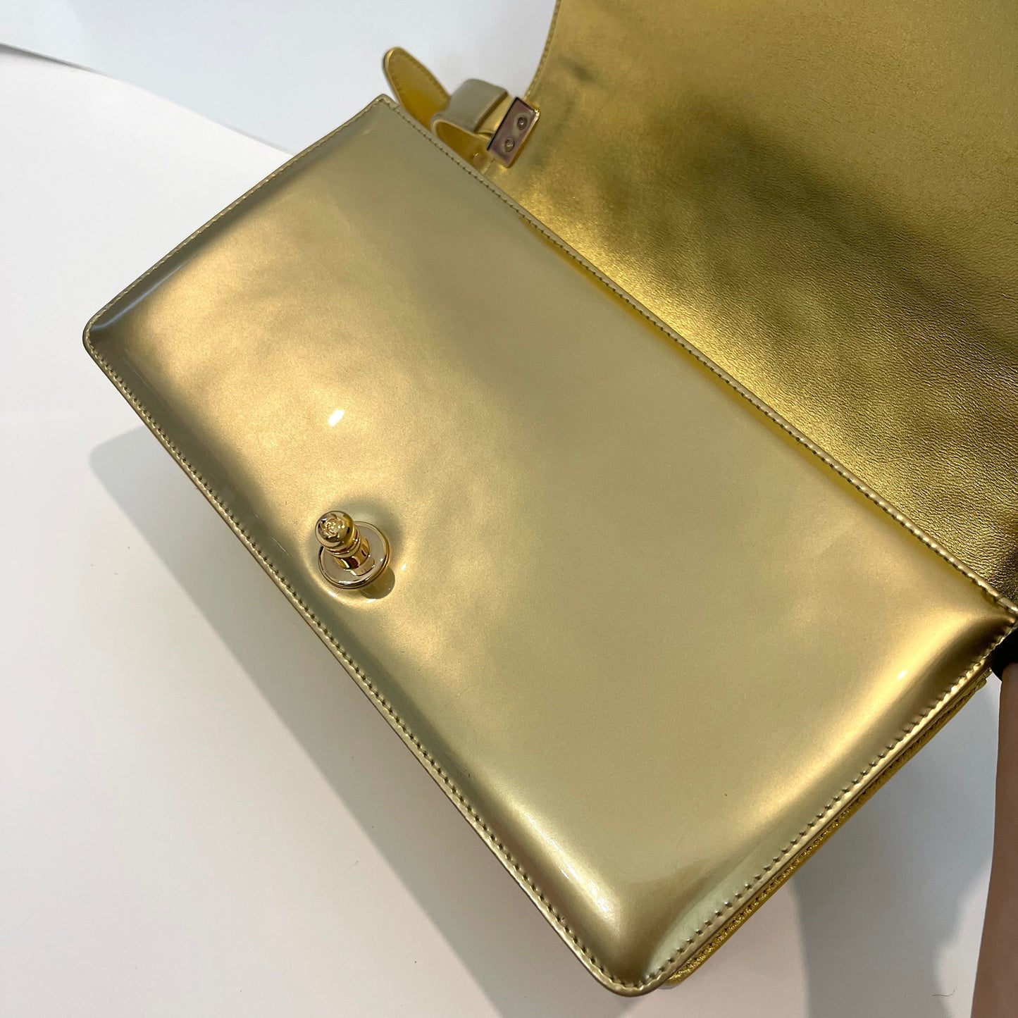 Old Medium Boy Bag in Patent Gold with GHW