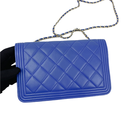 Boy Wallet on Chain Lambskin Blue GHW