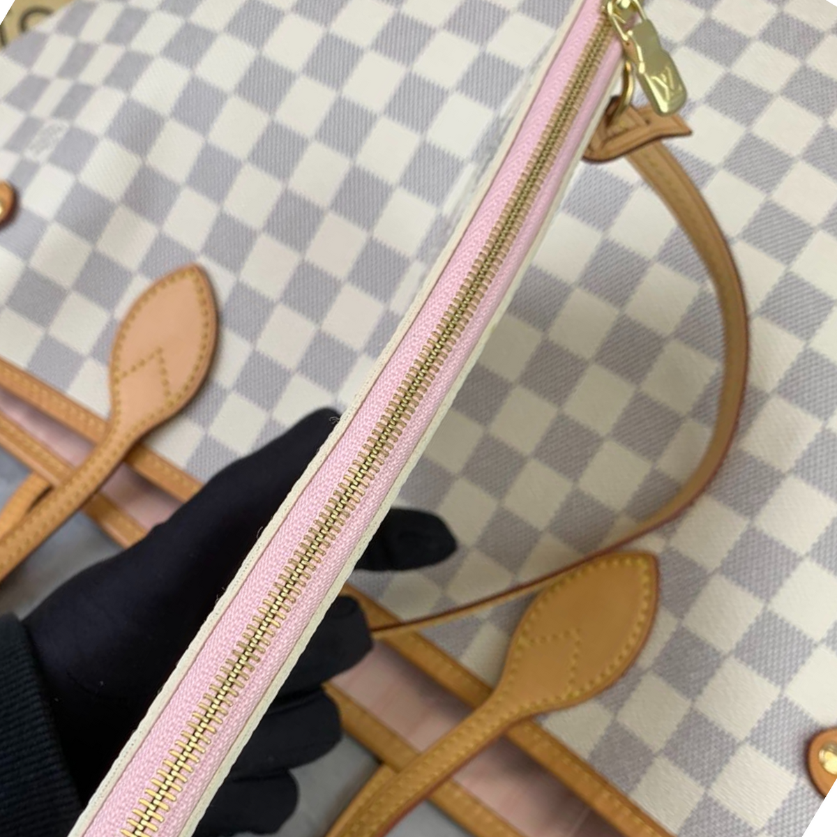 Louis-Vuitton Damier Azur Neverfull MM White GHW