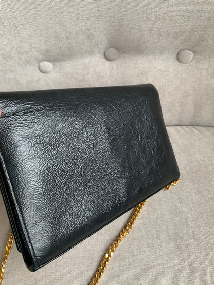 Yves Saint Laurent (YSL) Black Chain Wallet with Gold Hardware