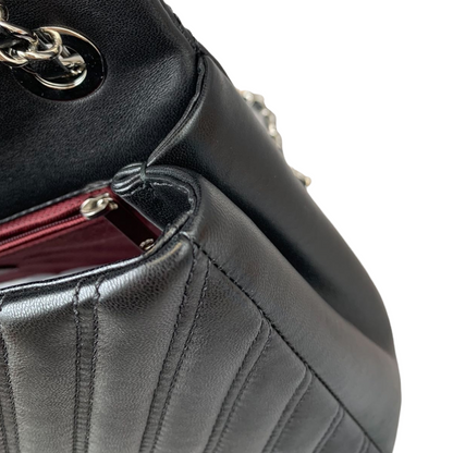 Medium Chevron Leather Flap Black SHW