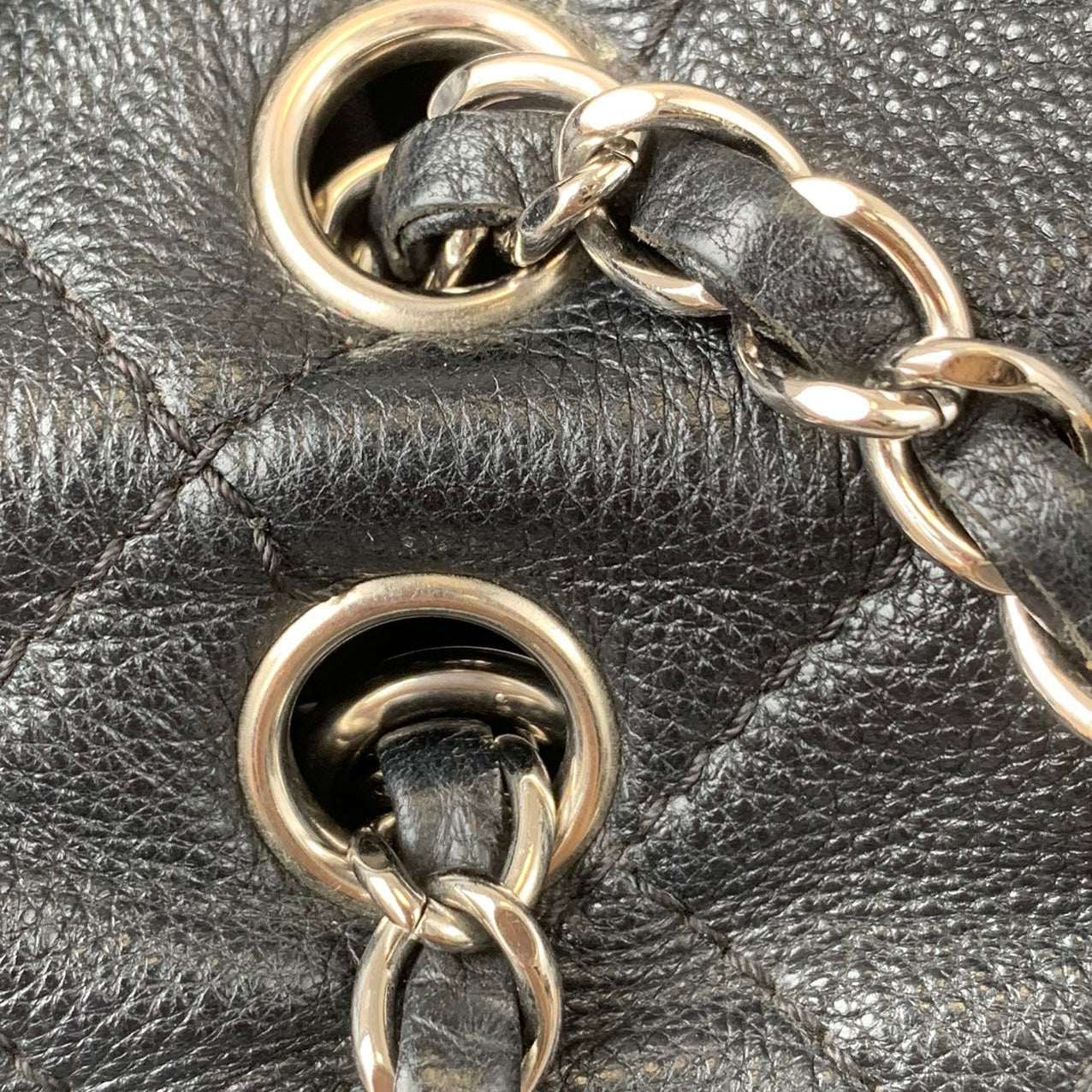 Quilted Double Gusset Washed Caviar black SHW