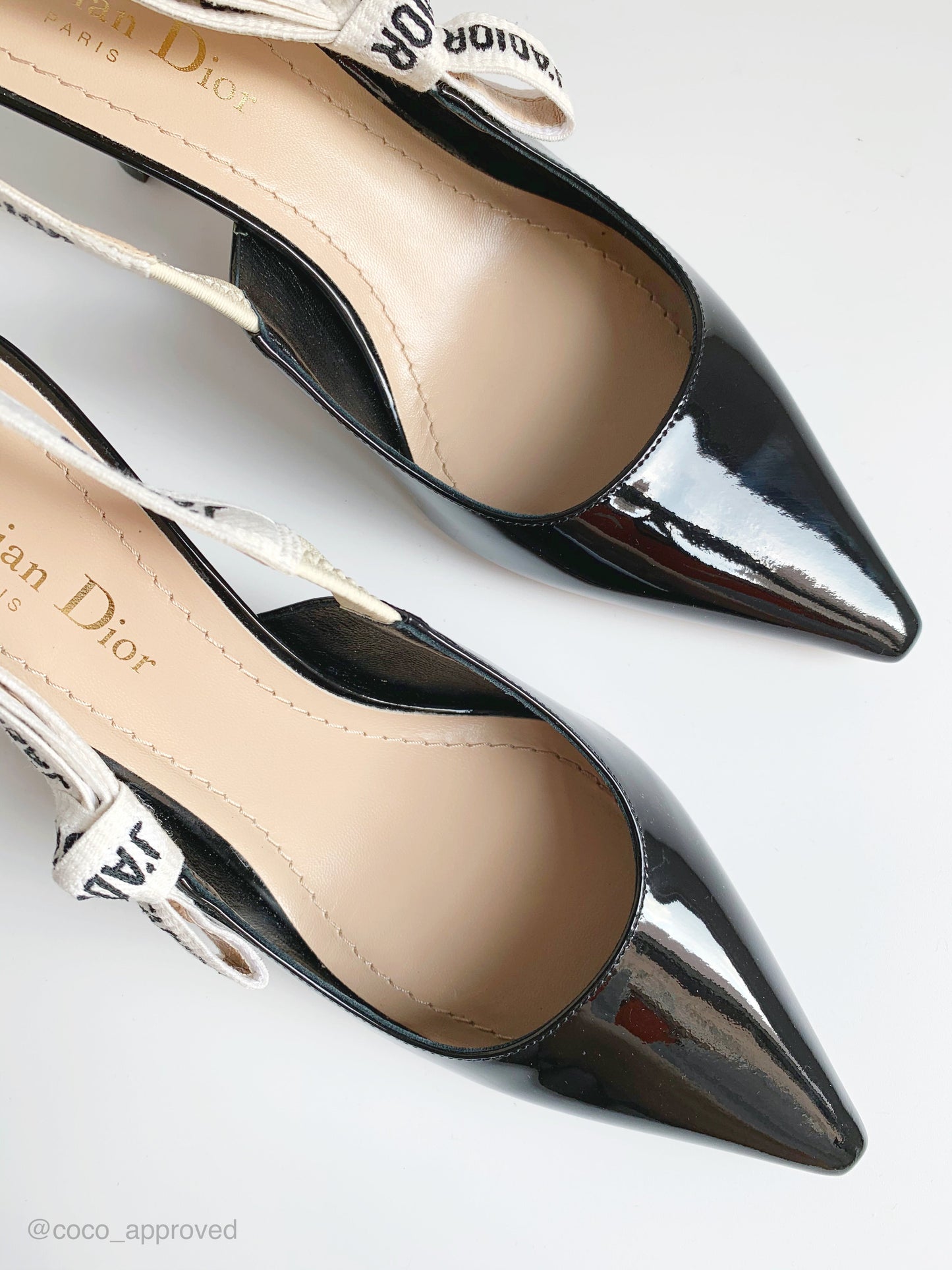 Christian Dior Patent J'adior Ribbon Slingback Pumps 37 Black