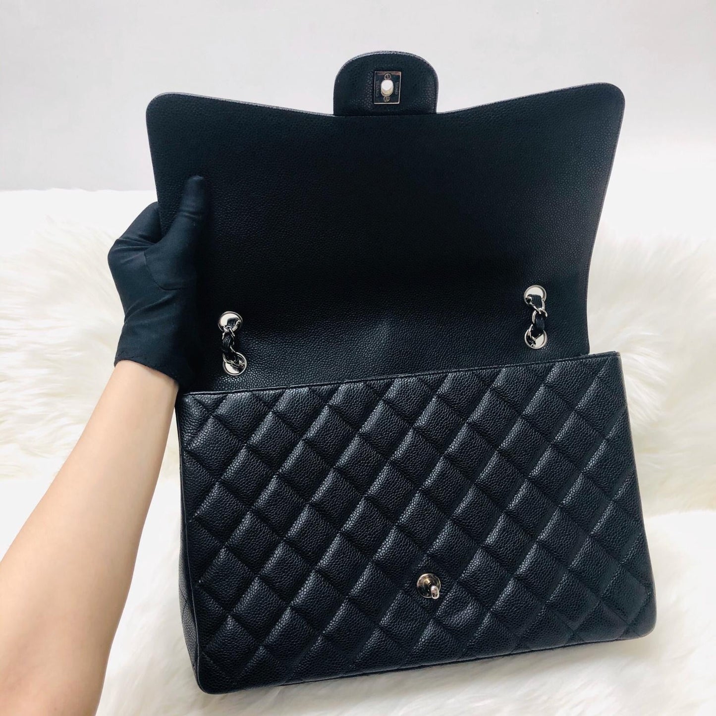 Classic Single Flap Maxi in Black Caviar Leather with SHW