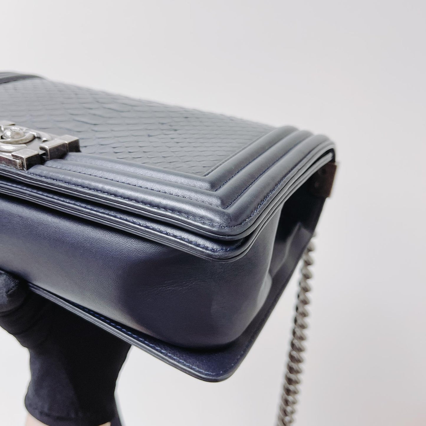 Python-Leather Old Medium Boy Navy Blue