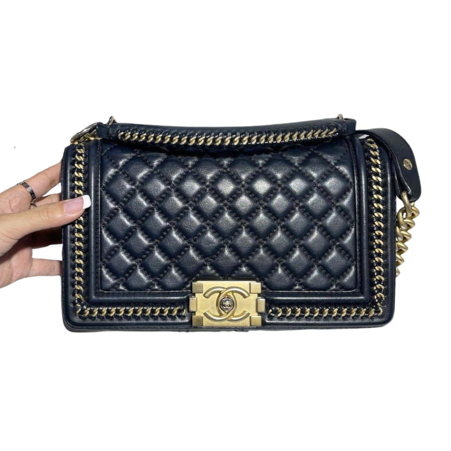 Boy Old Medium Handle Calfskin Black GHW