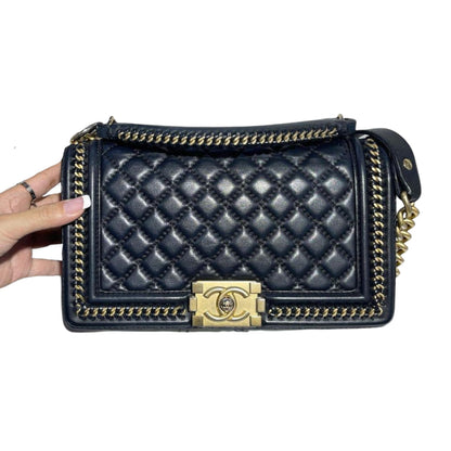 Boy Old Medium Handle Calfskin Black GHW