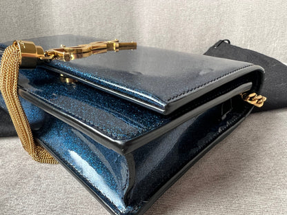 Yves Saint Laurent (YSL) Blue Patent Kate Chain Wallet Gold Hardware