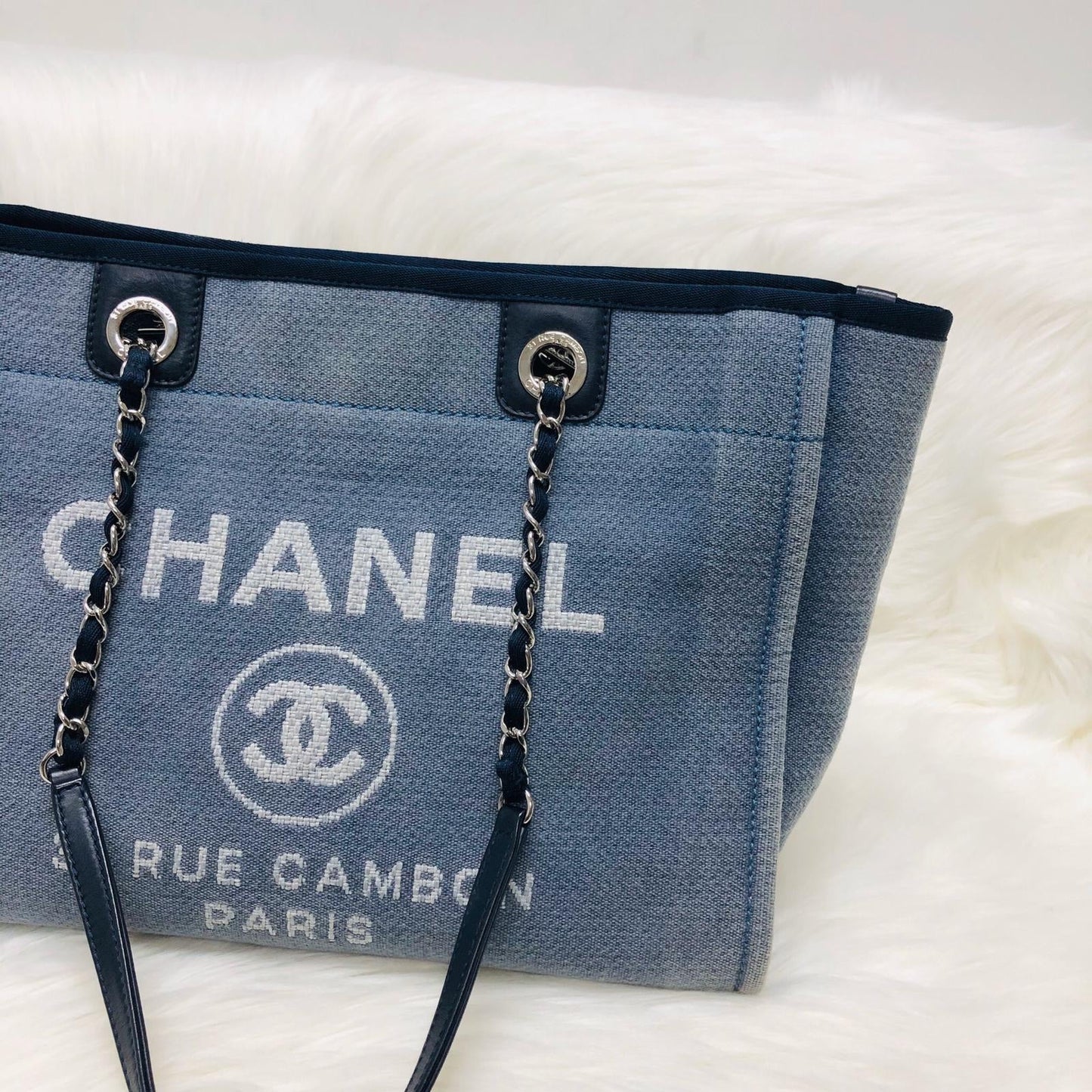 Deauville Large Denim Canvas Tote Bag with SHW