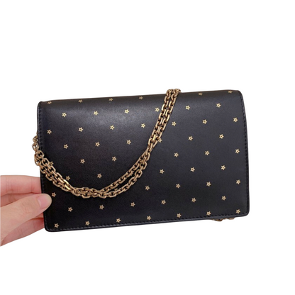 Gucci Star Printed Wallet On Chain Leather Black GHW