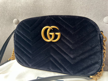 Gucci GG Black Velvet Marmont Small Shoulder Bag