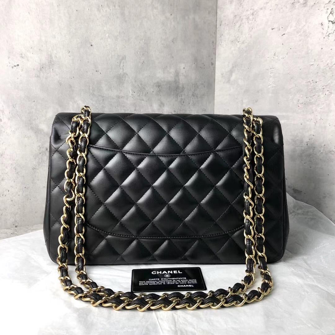 Jumbo Double Flap in Black Lambskin with GHW