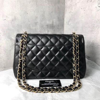 Jumbo Double Flap in Black Lambskin with GHW