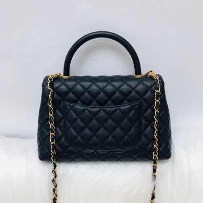 Quilted Medium Coco Handle Flap Black Caviar