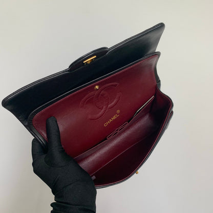 Vintage Lambskin Double Flap M/L with GHW In black