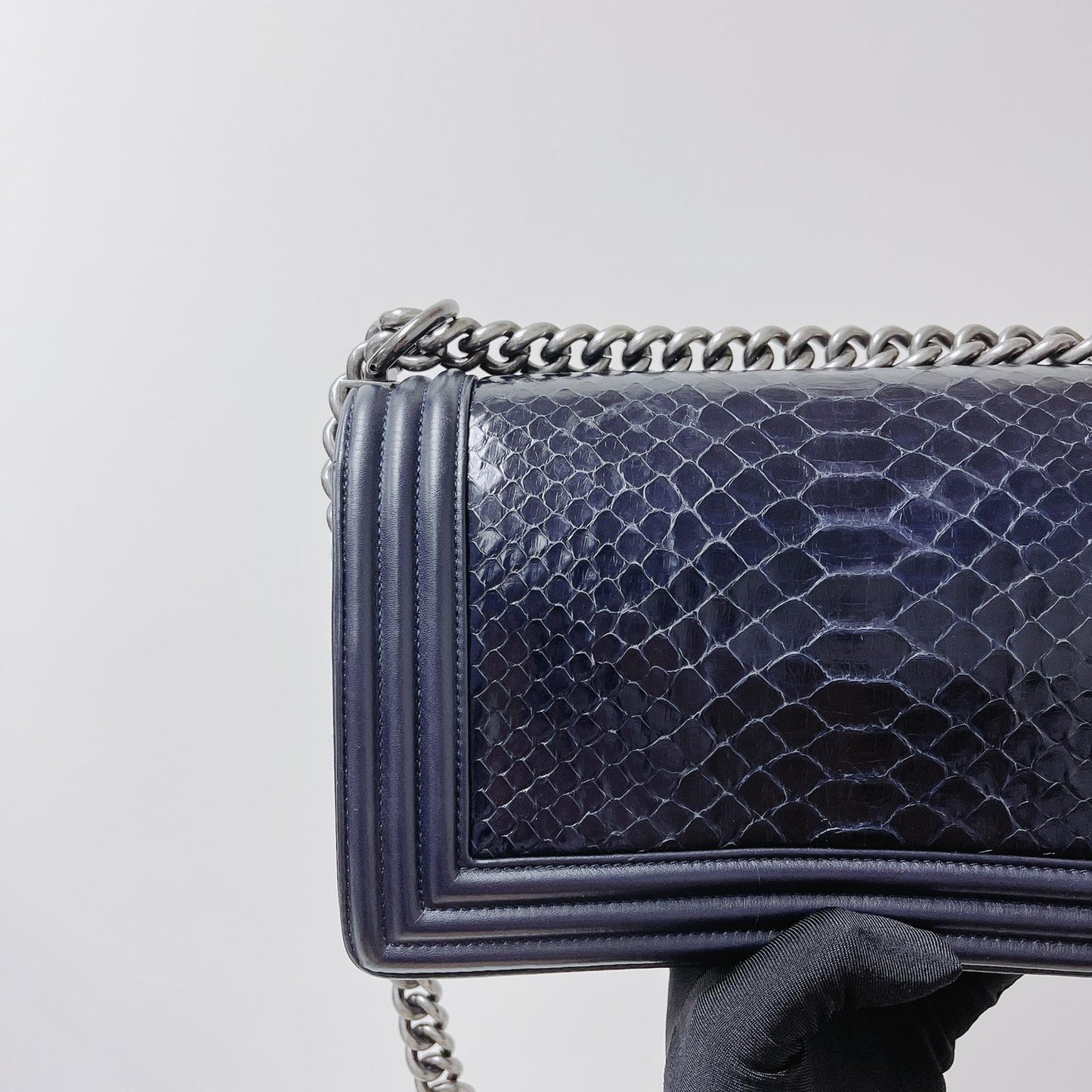 Python-Leather Old Medium Boy Navy Blue