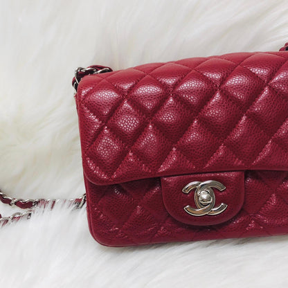 Square Mini Flap Caviar Red SHW