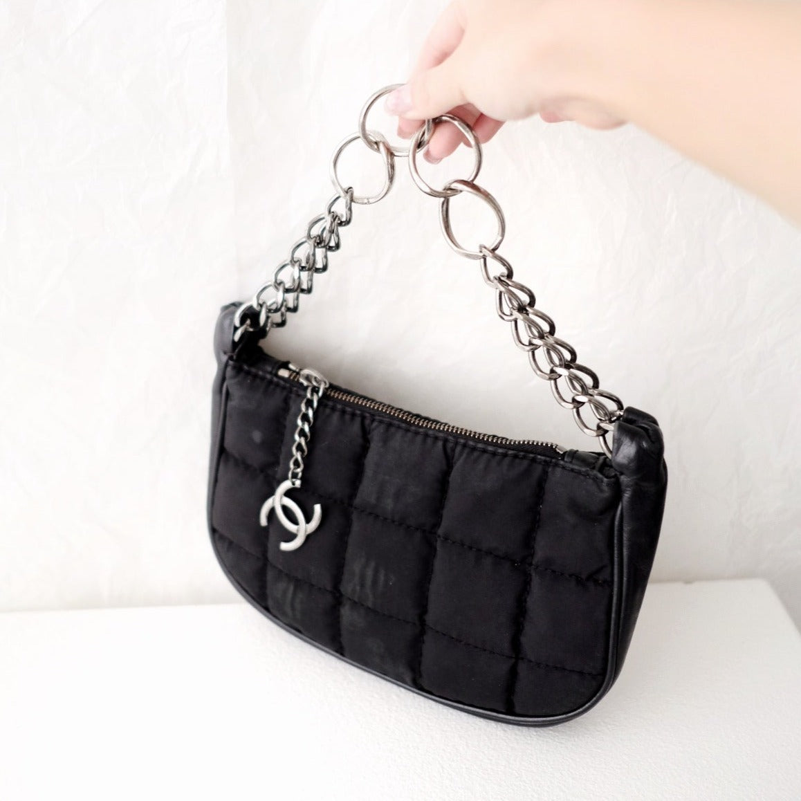 Chanel black chocolate bar nylon pochette