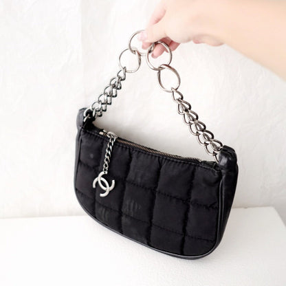 Chanel black chocolate bar nylon pochette