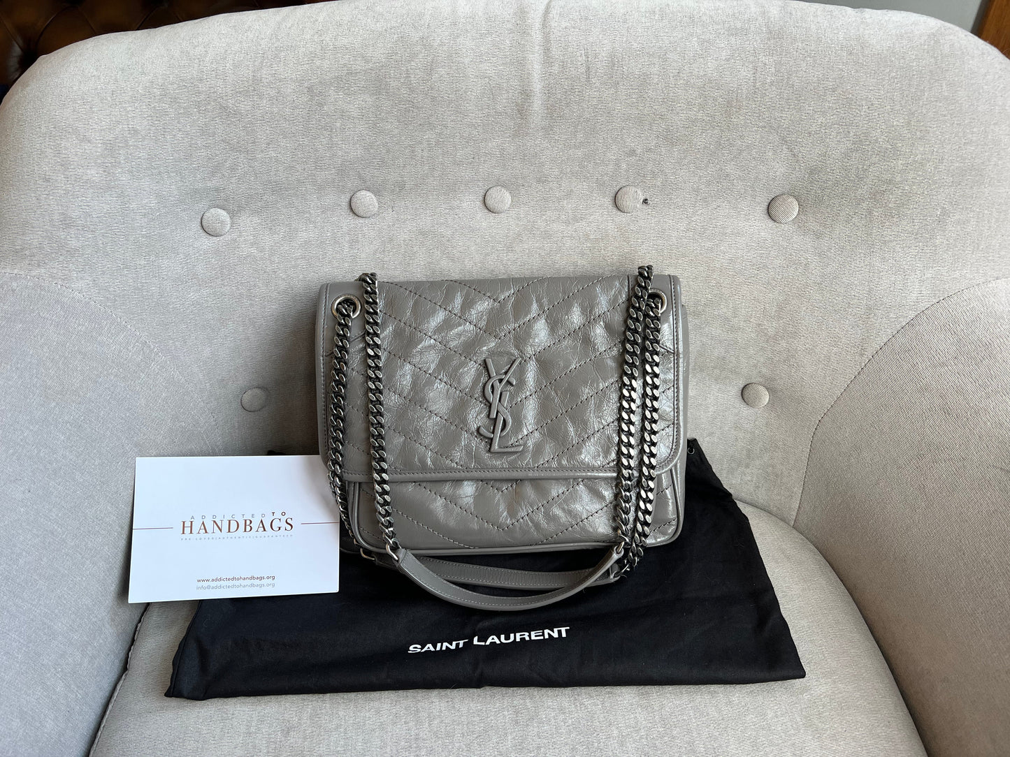 Yves Saint Laurent (YSL) Grey Medium Niki Chain Bag