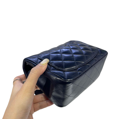 Classic Flap Square Mini Lambskin Dark Blue SHW