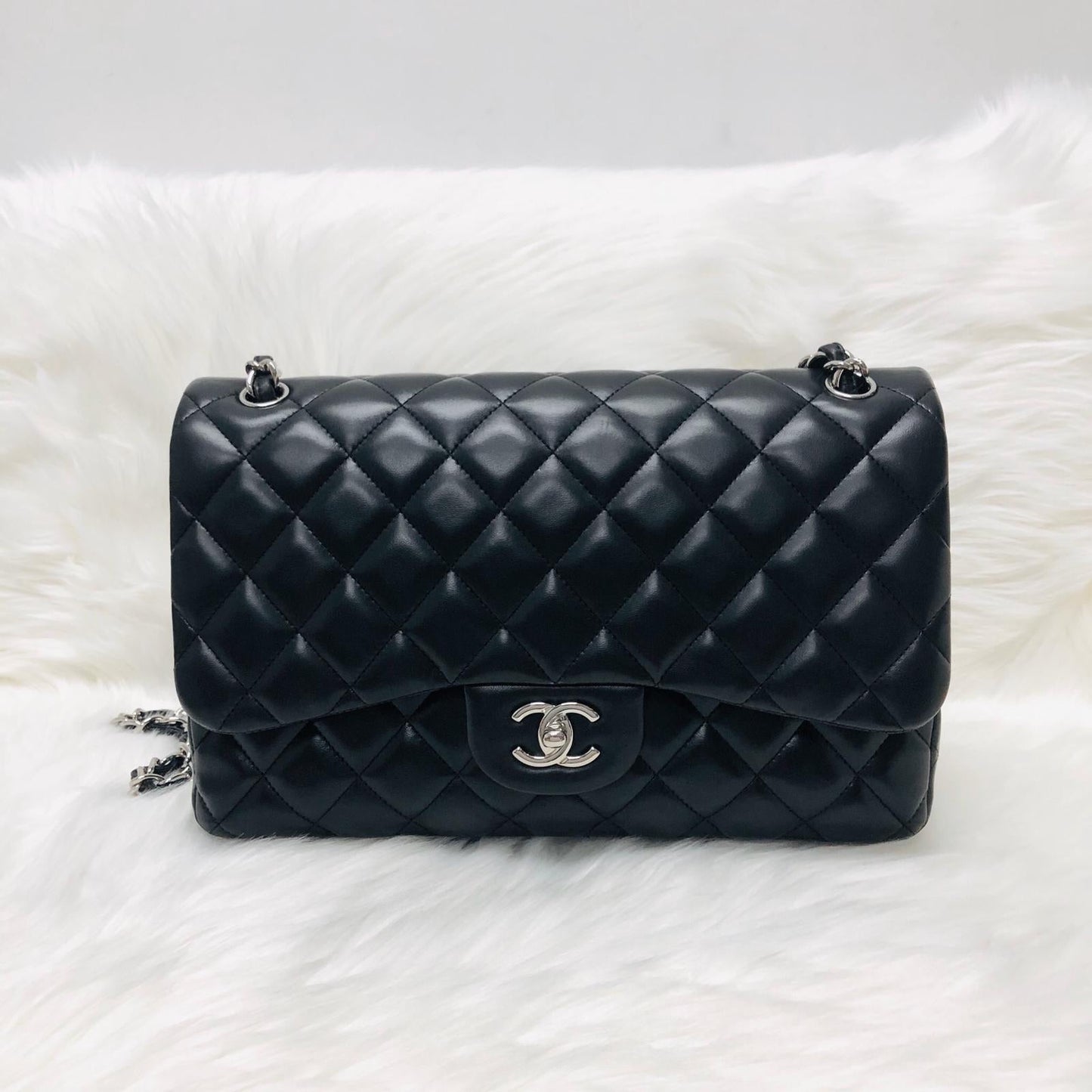 Jumbo Double Flap in Black Lambskin with SHW