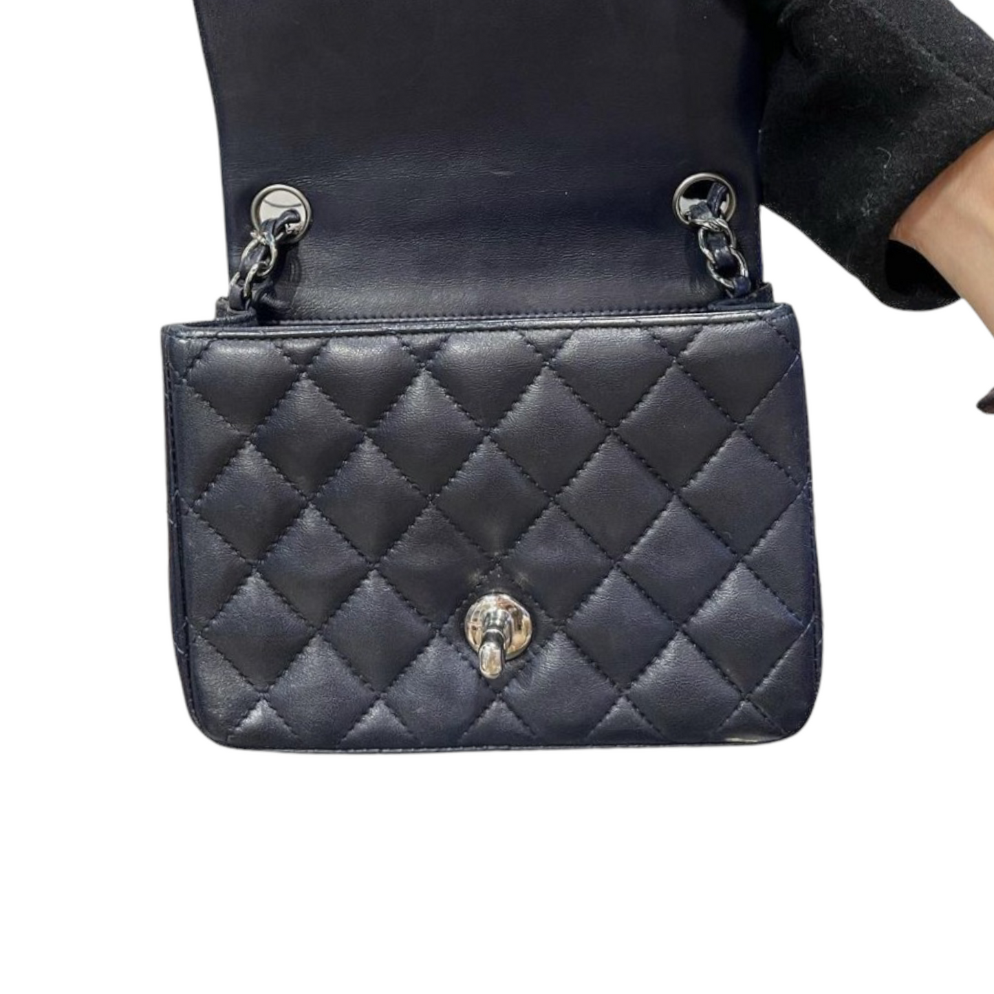 Classic Flap Square Mini Lambskin Dark Blue SHW
