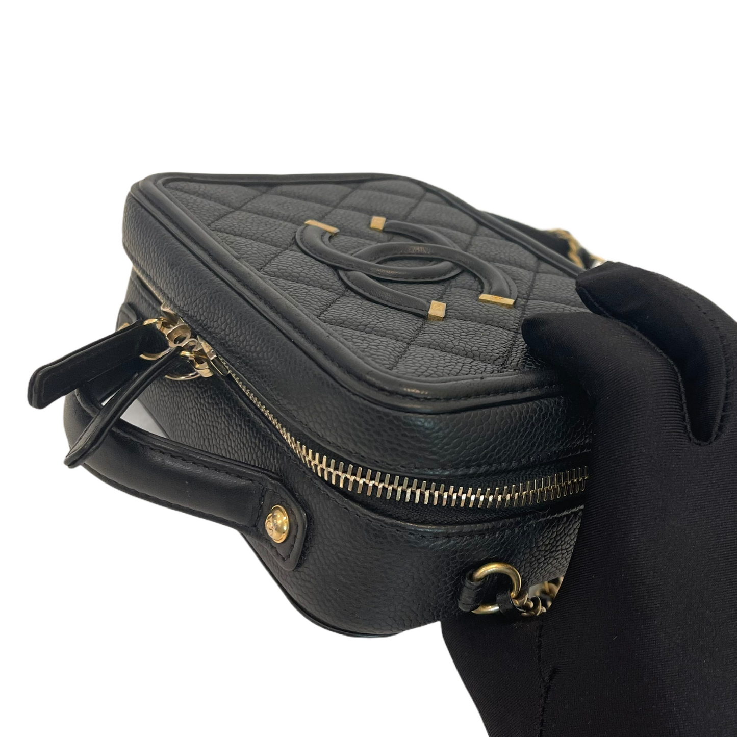 Filigree Vanity Case Caviar Small Black GHW