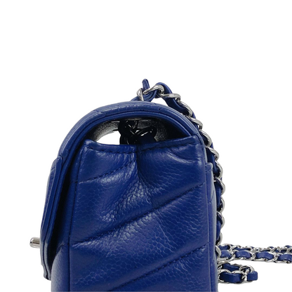 Chevron Flap Mini Rectangle Caviar Blue SHW
