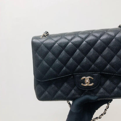 Classic Double Flap Jumbo Bag in Black Caviar with SHW