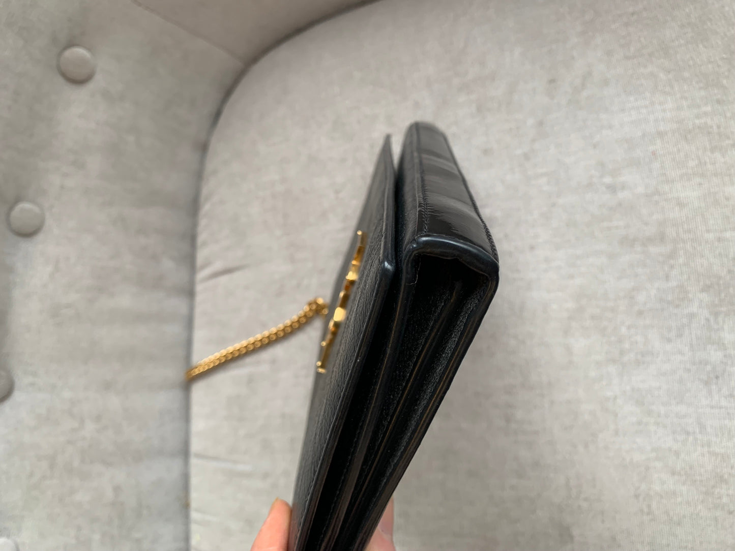 Yves Saint Laurent (YSL) Black Chain Wallet with Gold Hardware