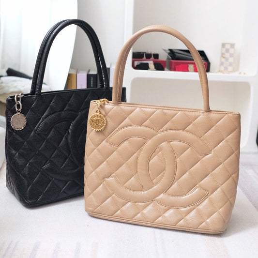 Chanel medallion beige tote bag