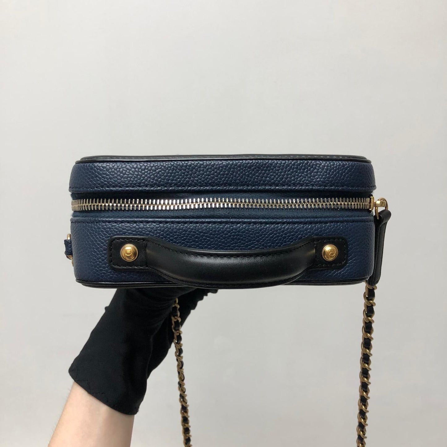 Small Caviar Quilted Filigree Vanity Case Blue/Black