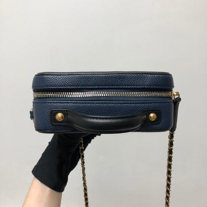 Small Caviar Quilted Filigree Vanity Case Blue/Black