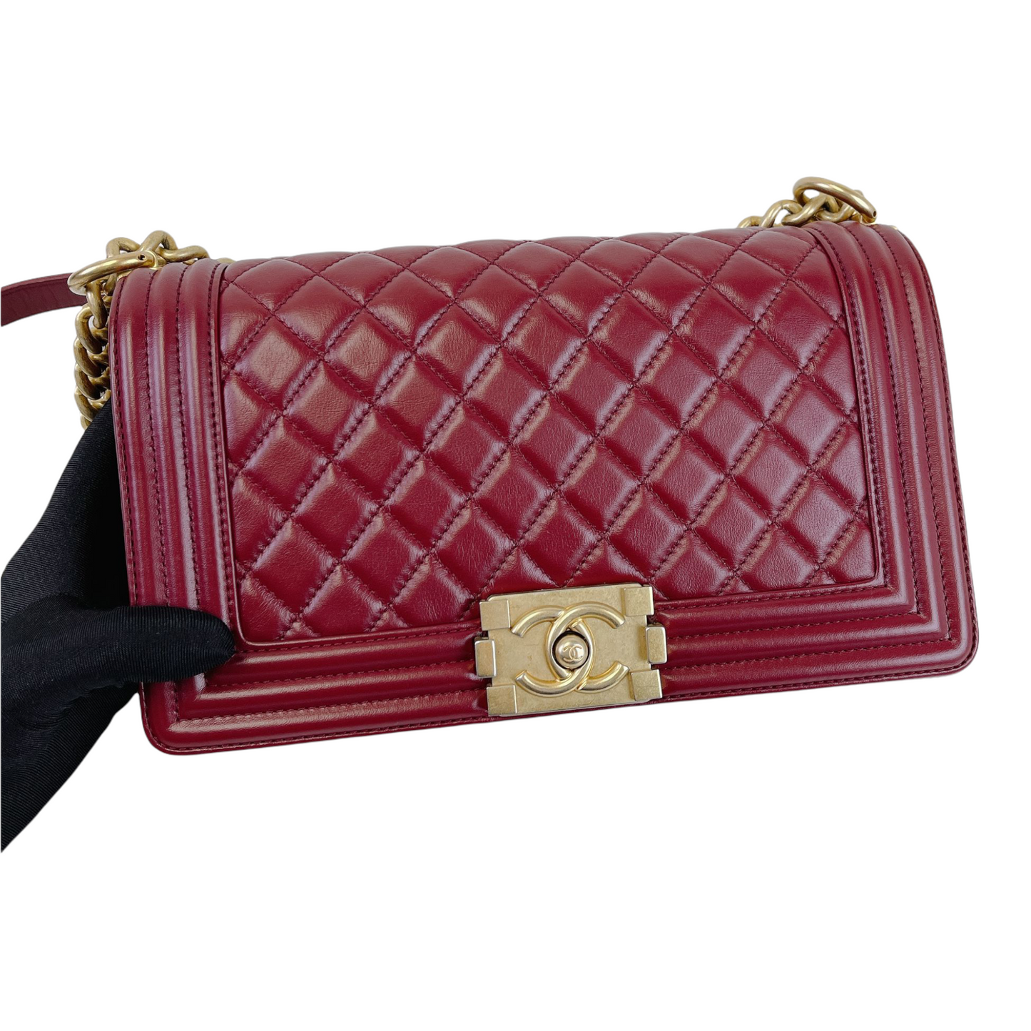 Quilted Old Medium Boy Calfskin Dark Red GHW