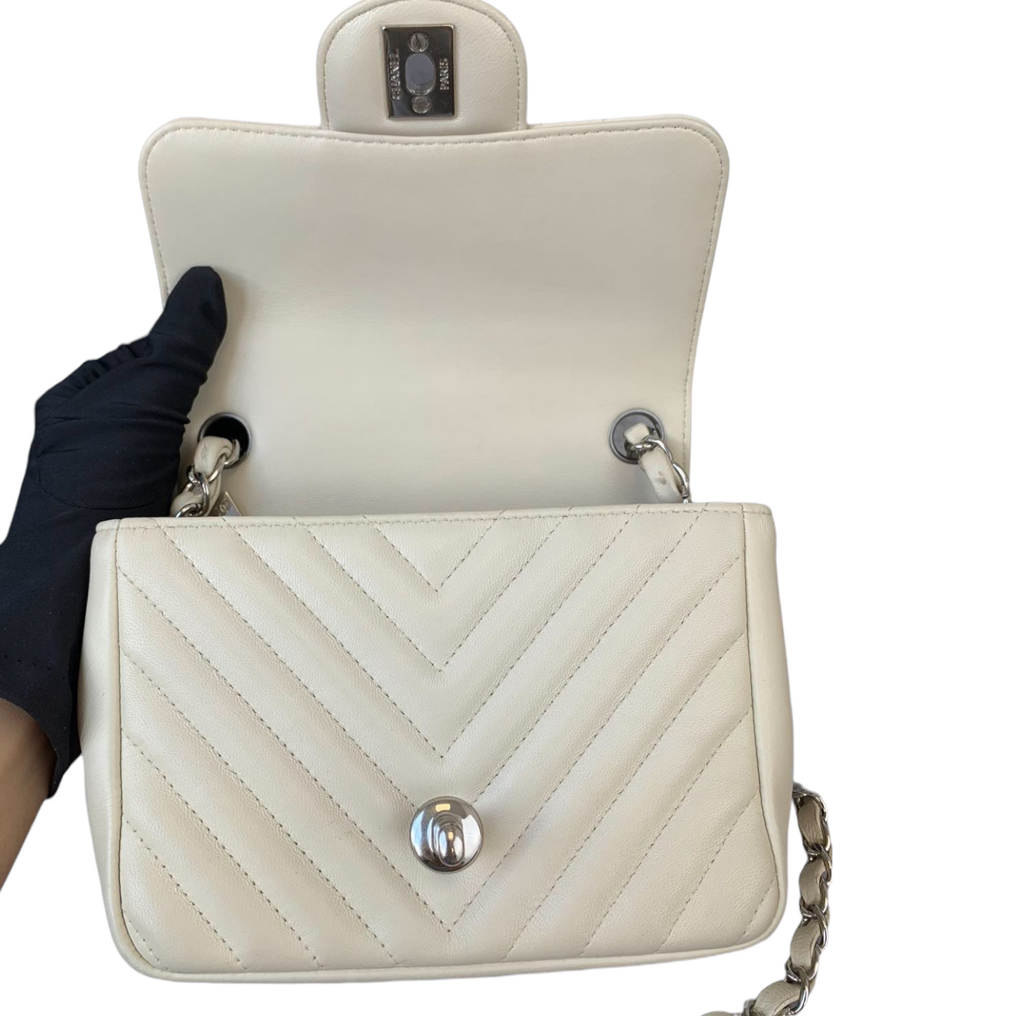 Chevron Flap Mini Square Ivory White SHW