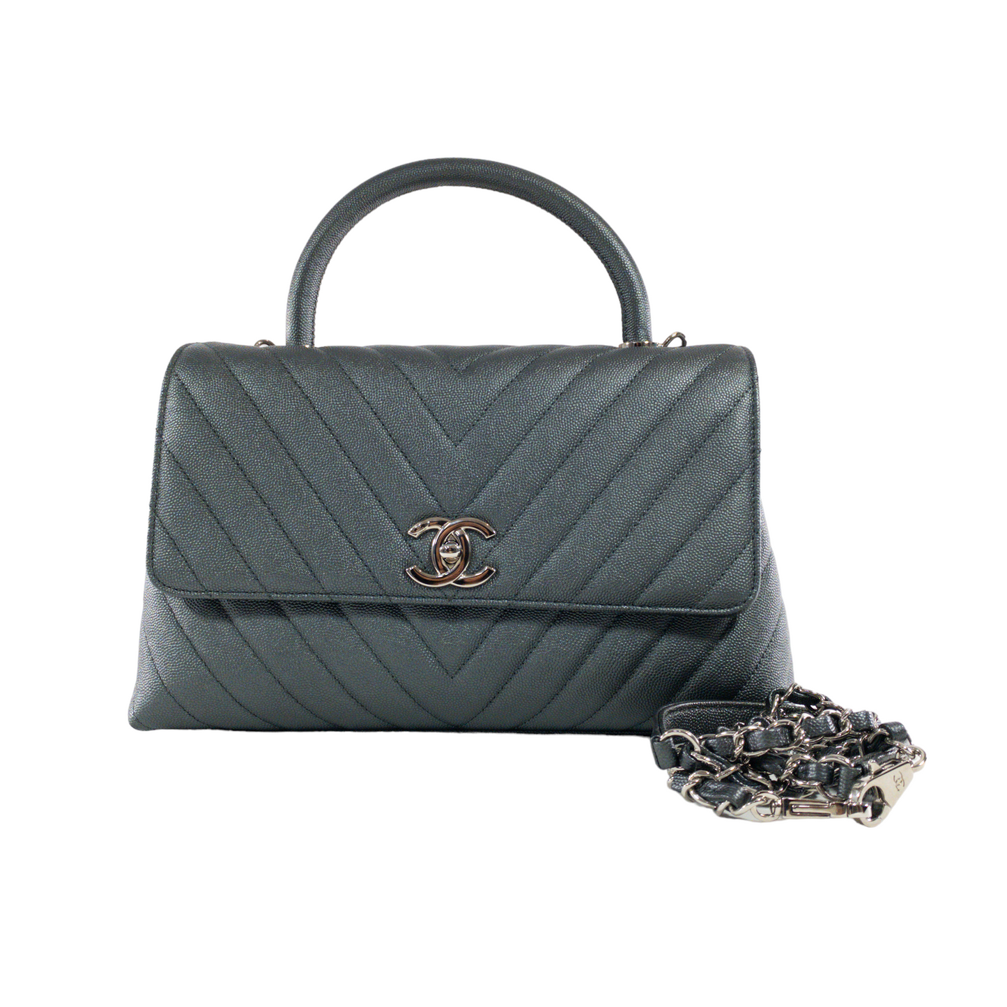 Chanel Metallic Graphite Medium Coco Handle SHW