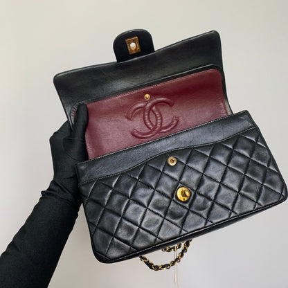 Vintage Lambskin Double Flap M/L with GHW In black