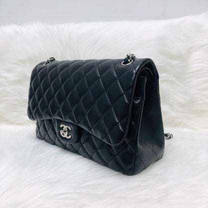 Jumbo Double Flap in Black Lambskin with SHW