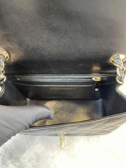 Classic Flap Square Mini Lambskin Black GHW