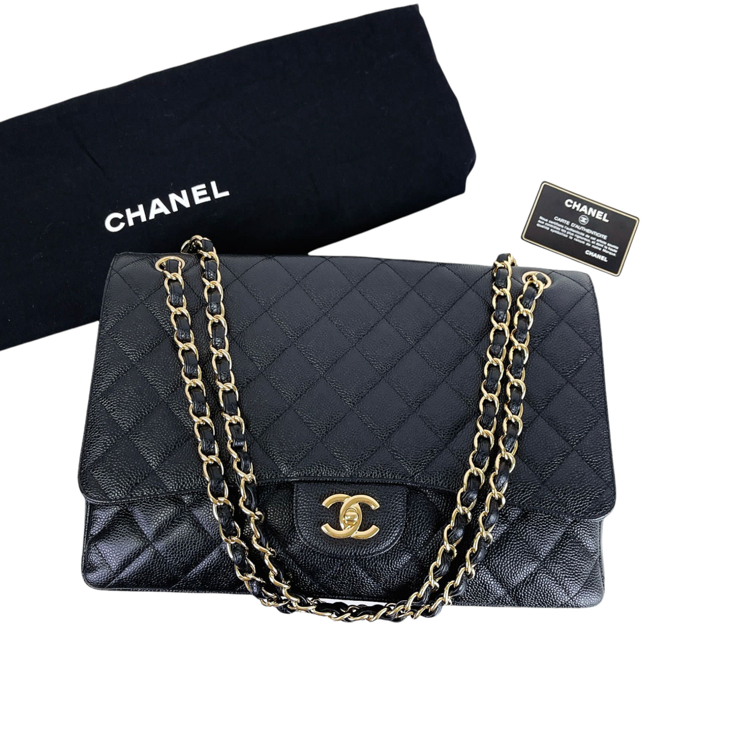 Classic Single Flap Maxi Caviar Black GHW